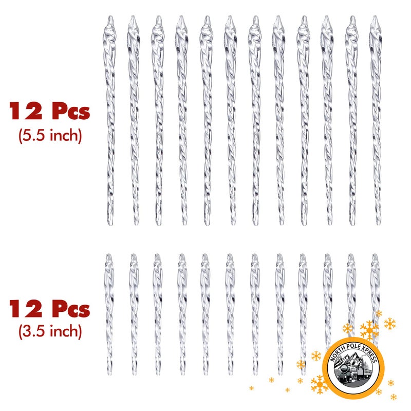 NorthPoleXpress Twisted Clear Glass Icicle Christmas Ornaments for Christmas Trees - Set of 24 Icicles Christmas Tree Decorations - Christmas Tree Ornaments Crystal - Image 4